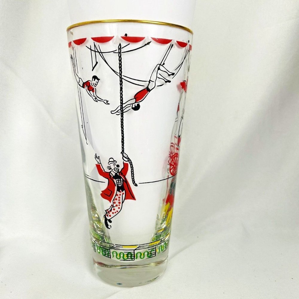 Vintage Libbey Glass Co. Fun Circus Highball Glasses 16 Ounce Tumbler Gold Rim - Picture 3 of 16